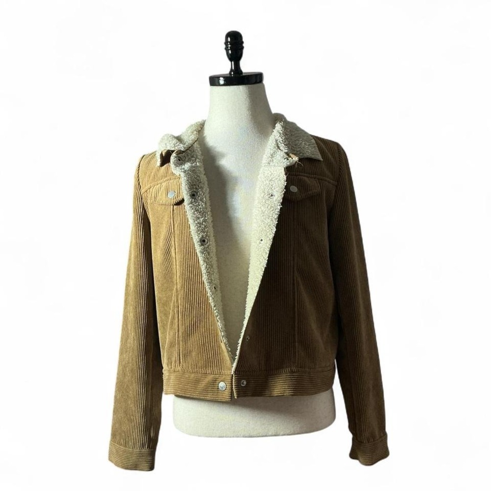 FAVLUX FASHION Women's Corduroy Sherpa Lined Trucker Jacket Tan‎ Penny Lane